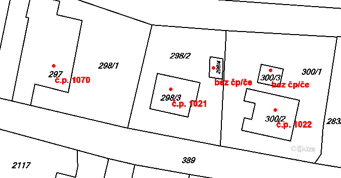 Příbor 1021 na parcele st. 298/3 v KÚ Klokočov u Příbora, Katastrální mapa