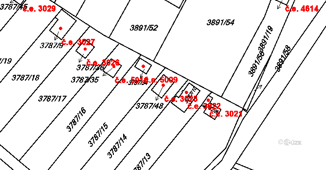Jihlava 3023 na parcele st. 3787/48 v KÚ Jihlava, Katastrální mapa