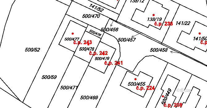 Nebovidy 241 na parcele st. 500/479 v KÚ Nebovidy u Brna, Katastrální mapa