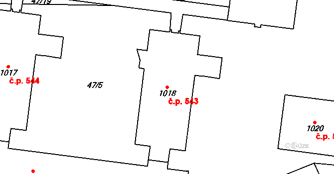 Světlá nad Sázavou 543 na parcele st. 1018 v KÚ Světlá nad Sázavou, Katastrální mapa