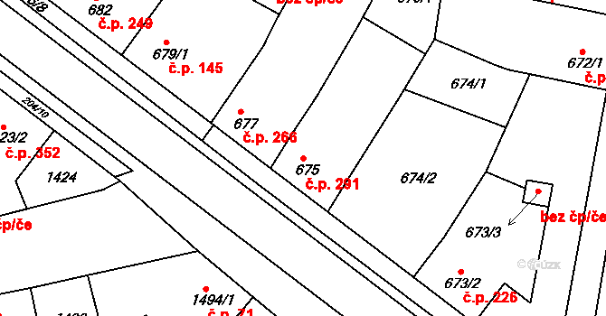 Hrušky 291 na parcele st. 675 v KÚ Hrušky, Katastrální mapa
