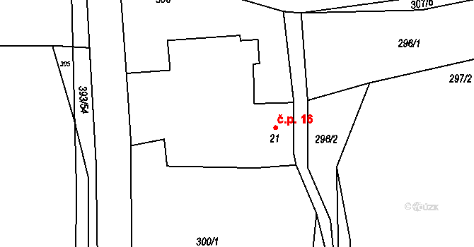 Lísky 16, Chvalnov-Lísky na parcele st. 21 v KÚ Lísky, Katastrální mapa