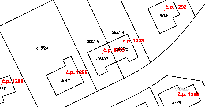Sušice II 1339, Sušice na parcele st. 3937/1 v KÚ Sušice nad Otavou, Katastrální mapa