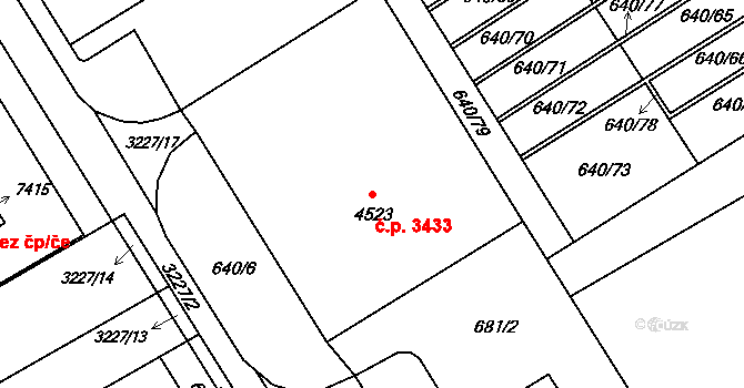 Kroměříž 3433 na parcele st. 4523 v KÚ Kroměříž, Katastrální mapa