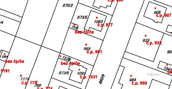 Bystřice pod Hostýnem 961 na parcele st. 968 v KÚ Bystřice pod Hostýnem, Katastrální mapa