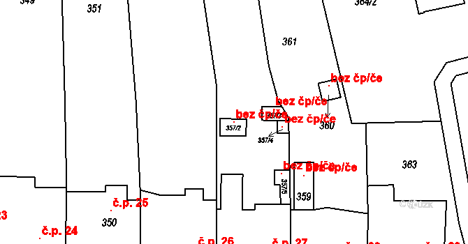 Blansko 105081914 na parcele st. 357/2 v KÚ Horní Lhota u Blanska, Katastrální mapa