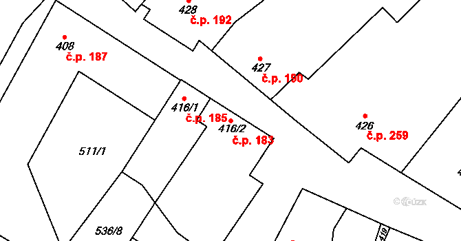Olbramovice 183 na parcele st. 416/2 v KÚ Olbramovice u Moravského Krumlova, Katastrální mapa