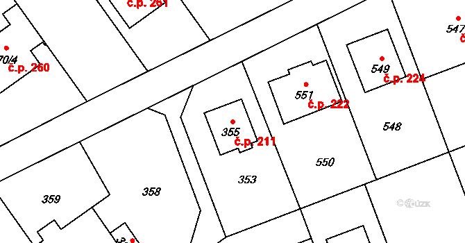 Přerov VII-Čekyně 211, Přerov na parcele st. 355 v KÚ Čekyně, Katastrální mapa
