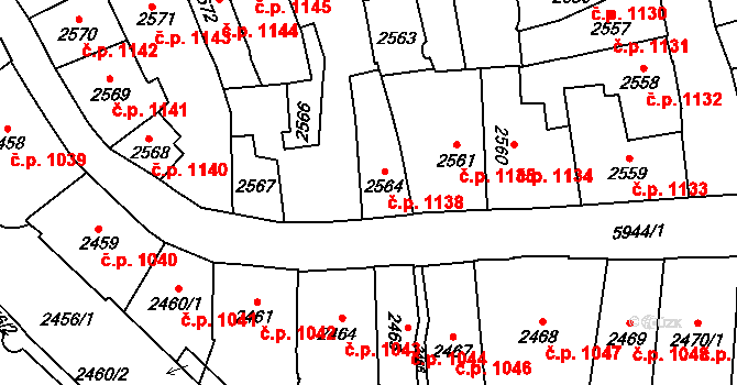 Jihlava 1138 na parcele st. 2564 v KÚ Jihlava, Katastrální mapa