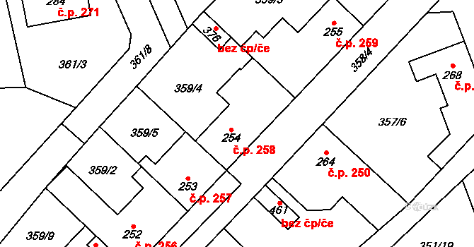 Jeneč 258 na parcele st. 254 v KÚ Jeneč u Prahy, Katastrální mapa