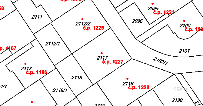 Bzenec 1227 na parcele st. 2117 v KÚ Bzenec, Katastrální mapa