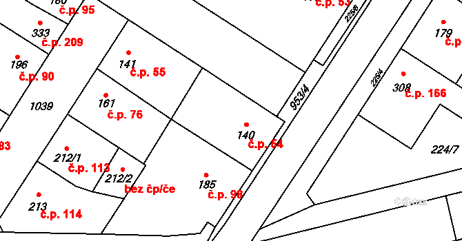 Humny 54, Pchery na parcele st. 140 v KÚ Pchery, Katastrální mapa