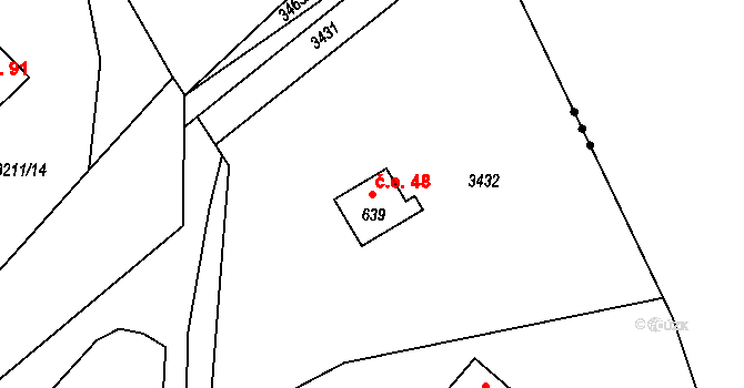 Hvozdec 48, Poříčí nad Sázavou na parcele st. 639 v KÚ Poříčí nad Sázavou, Katastrální mapa