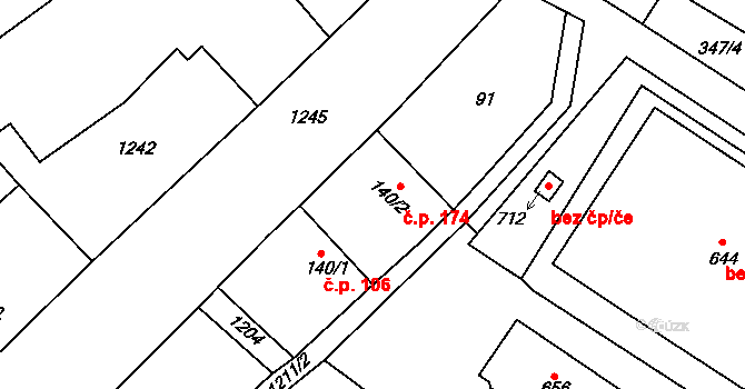 Cerhenice 174 na parcele st. 140/2 v KÚ Cerhenice, Katastrální mapa