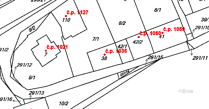 Švermov 1035, Kladno na parcele st. 38 v KÚ Hnidousy, Katastrální mapa