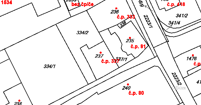 Lomnice nad Popelkou 337 na parcele st. 237 v KÚ Lomnice nad Popelkou, Katastrální mapa