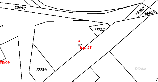 Milevo 27, Kladruby na parcele st. 38 v KÚ Milevo, Katastrální mapa