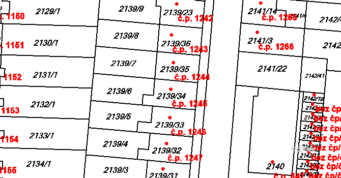 Hulín 1245 na parcele st. 2139/34 v KÚ Hulín, Katastrální mapa