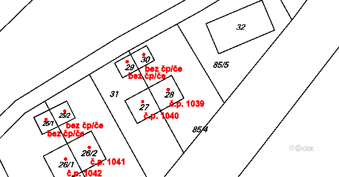 Kozlov 1039 na parcele st. 28 v KÚ Kozlov u Velkého Újezdu, Katastrální mapa