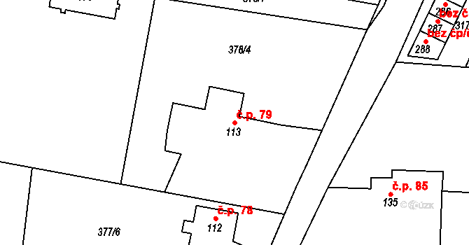 Klučenice 79 na parcele st. 113 v KÚ Klučenice, Katastrální mapa