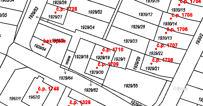 Děčín VI-Letná 1710, Děčín na parcele st. 1929/19 v KÚ Podmokly, Katastrální mapa