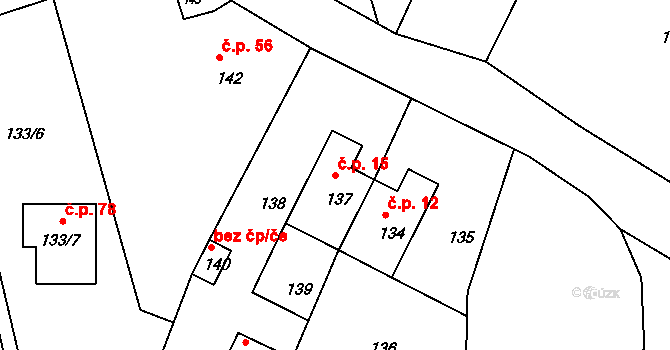 Kvítkov 15 na parcele st. 137 v KÚ Kvítkov u České Lípy, Katastrální mapa
