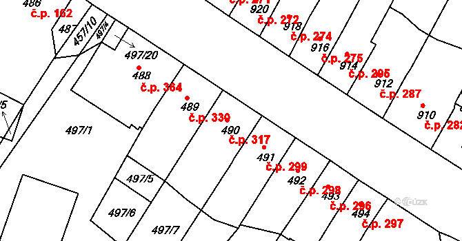 Lovosice 317 na parcele st. 490 v KÚ Lovosice, Katastrální mapa