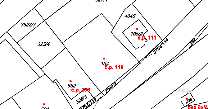Liptál 110 na parcele st. 194 v KÚ Liptál, Katastrální mapa