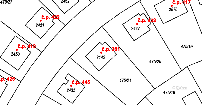 Holínské Předměstí 361, Jičín na parcele st. 2142 v KÚ Jičín, Katastrální mapa