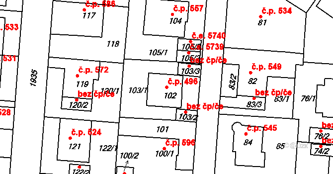 Klíše 496, Ústí nad Labem na parcele st. 102 v KÚ Klíše, Katastrální mapa