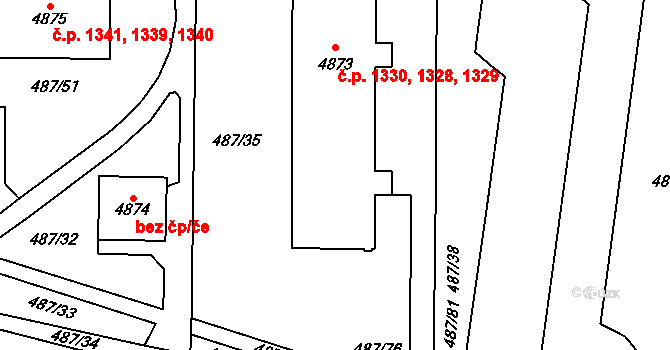 Žamberk 1328,1329,1330 na parcele st. 4873 v KÚ Žamberk, Katastrální mapa