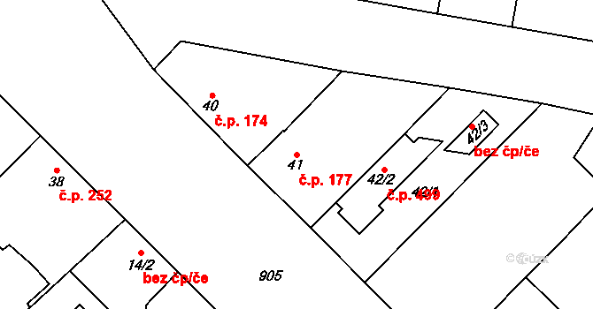 Milovice 177 na parcele st. 41 v KÚ Milovice nad Labem, Katastrální mapa