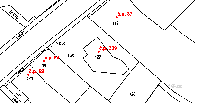 Pudlov 339, Bohumín na parcele st. 127 v KÚ Pudlov, Katastrální mapa