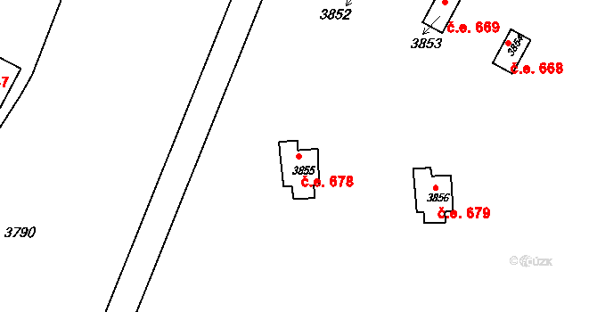 Bystrc 678, Brno na parcele st. 3855 v KÚ Bystrc, Katastrální mapa