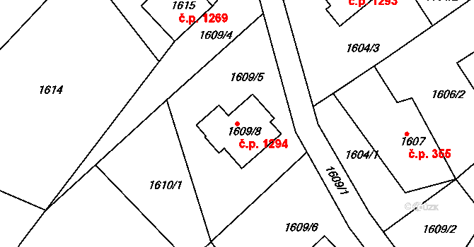 Smržovka 1294 na parcele st. 1609/8 v KÚ Smržovka, Katastrální mapa