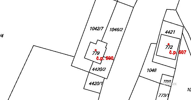 Heřmanovice 500 na parcele st. 779 v KÚ Heřmanovice, Katastrální mapa