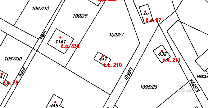 Skalice 210, Frýdek-Místek na parcele st. 447 v KÚ Skalice u Frýdku-Místku, Katastrální mapa