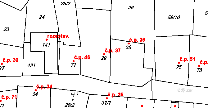 Chudobín 37, Litovel na parcele st. 29 v KÚ Chudobín, Katastrální mapa