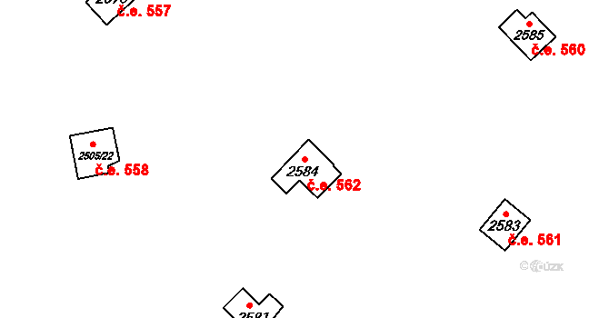 Káraný 562 na parcele st. 2584 v KÚ Káraný, Katastrální mapa