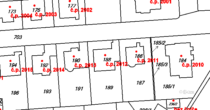 Komořany 2012, Praha na parcele st. 188 v KÚ Komořany, Katastrální mapa