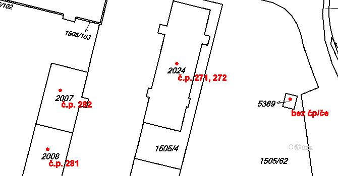 Kryblice 271,272, Trutnov na parcele st. 2024 v KÚ Trutnov, Katastrální mapa