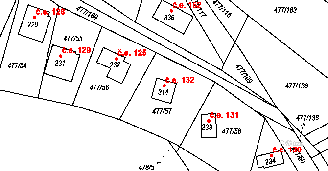 Žebrákov 132, Zduchovice na parcele st. 314 v KÚ Zduchovice, Katastrální mapa