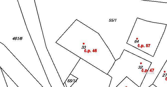 Rovná 46 na parcele st. 33 v KÚ Rovná u Strakonic, Katastrální mapa