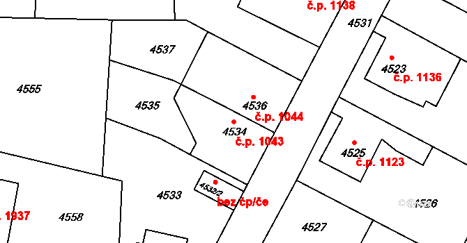 Česká Lípa 1043 na parcele st. 4534 v KÚ Česká Lípa, Katastrální mapa