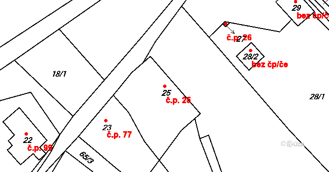 Záskalí 25, Hodkovice nad Mohelkou na parcele st. 25 v KÚ Záskalí, Katastrální mapa