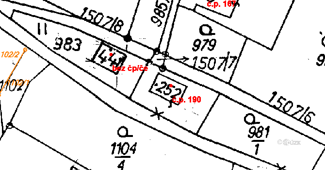 Jeřmanice 190 na parcele st. 252 v KÚ Jeřmanice, Katastrální mapa