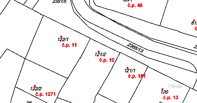 Rosice 12 na parcele st. 121/2 v KÚ Rosice u Brna, Katastrální mapa