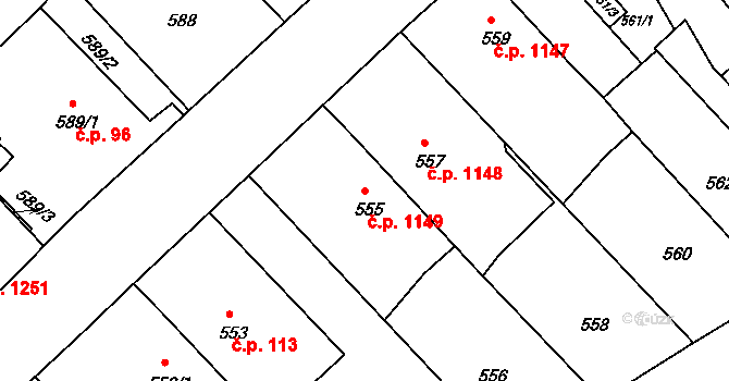 Rumburk 1 1149, Rumburk na parcele st. 555 v KÚ Rumburk, Katastrální mapa