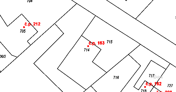 Ráj 163, Karviná na parcele st. 714 v KÚ Ráj, Katastrální mapa