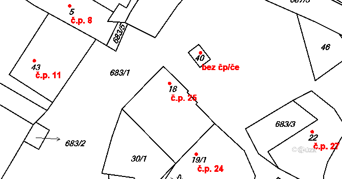 Petrovice u Uhelné Příbramě 25, Uhelná Příbram na parcele st. 18 v KÚ Petrovice u Uhelné Příbramě, Katastrální mapa
